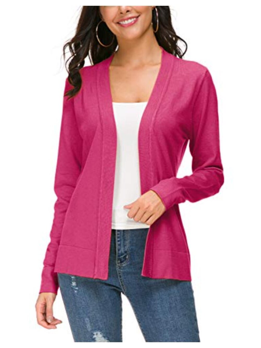 Open Front Knit Cardigan Sweater Long Sleeve Shawl Collar